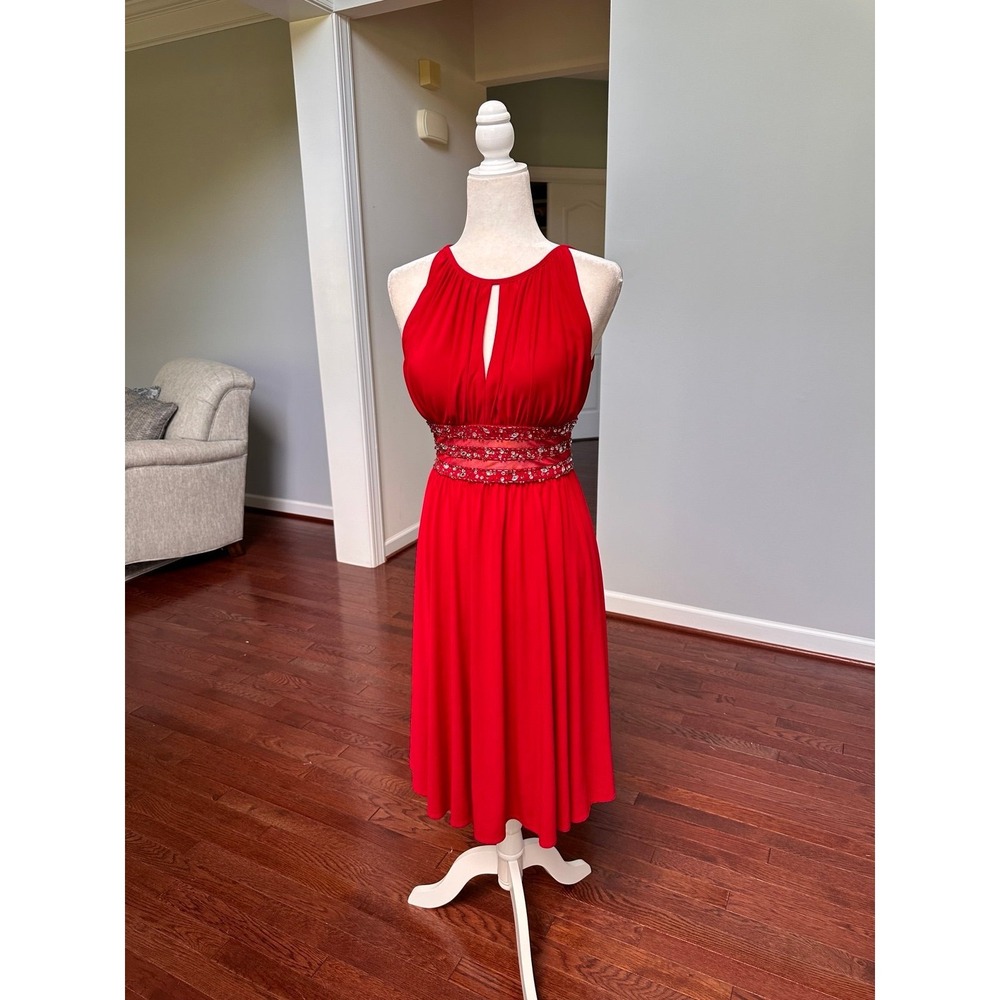 CB 1962 Formal Red Silver Beaded Embellished Waist Cocktail Dress - Picture 7 of 8
